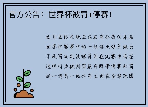 官方公告：世界杯被罚+停赛！